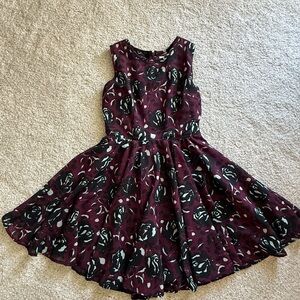 Floral Sleeveless Women’s Dress - Burgundy and Black